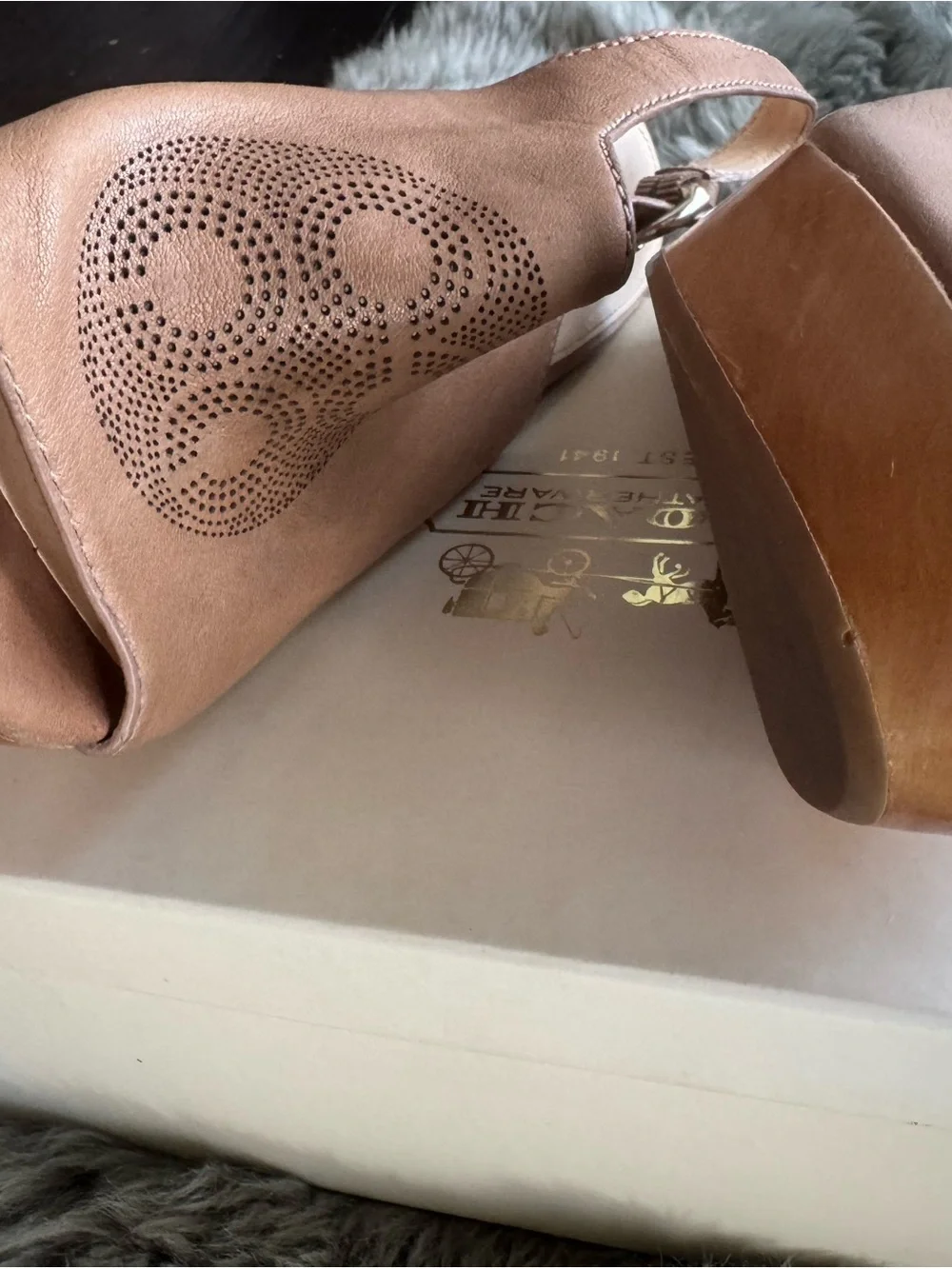 Coach Tan Open-Toe Slingback Wedge Sandals